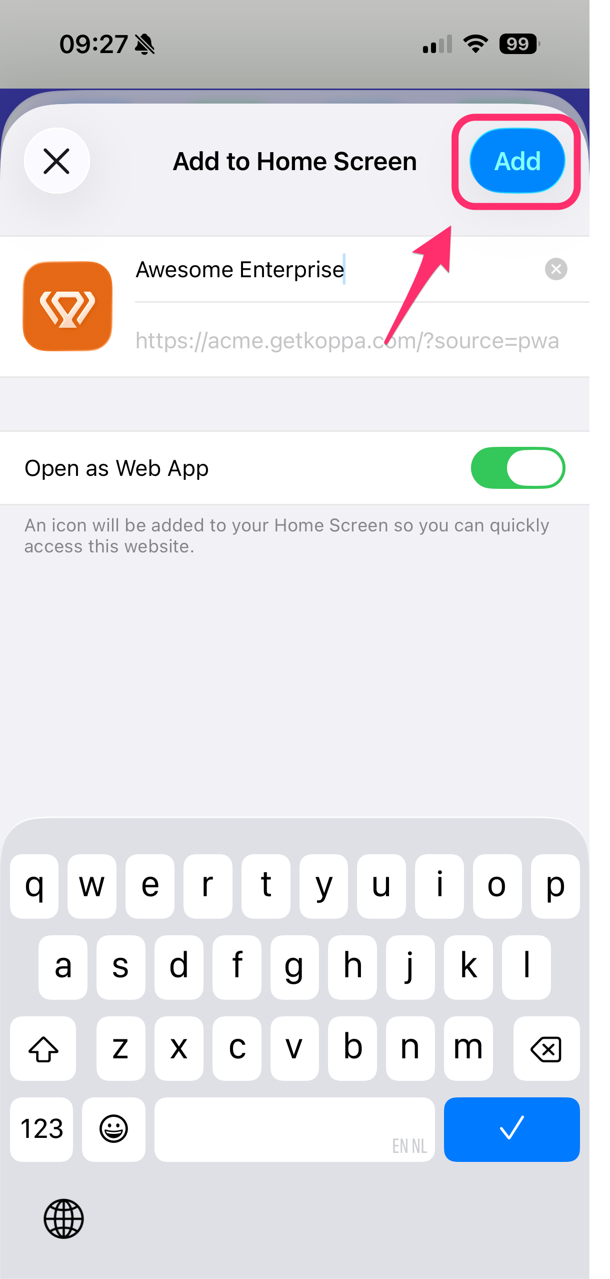Confirmación Añadir en iPhone